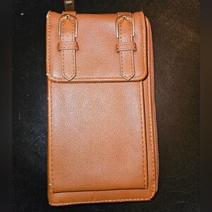 Women's Small Cellphone Coin Purse Faux Leather Brown Clutch Wallet